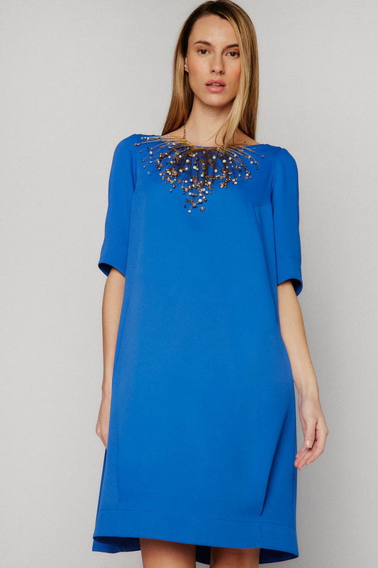 VESTIDO PLIEGUE Y ESCOTE EN ESPALDA AZULÓN