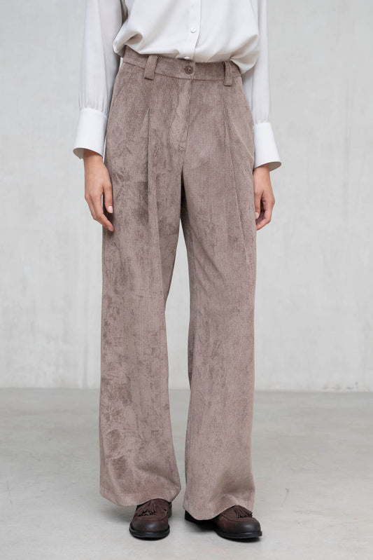 PANTALON ANCHO PANA PLIEGUE DENLANTERO MARRON